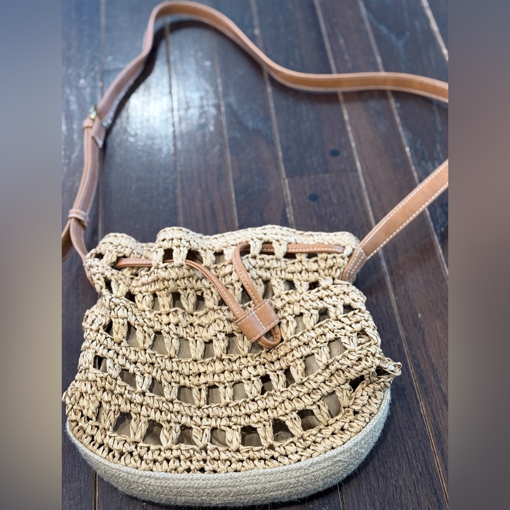 Woven Shoulder Bag with Tan Strap